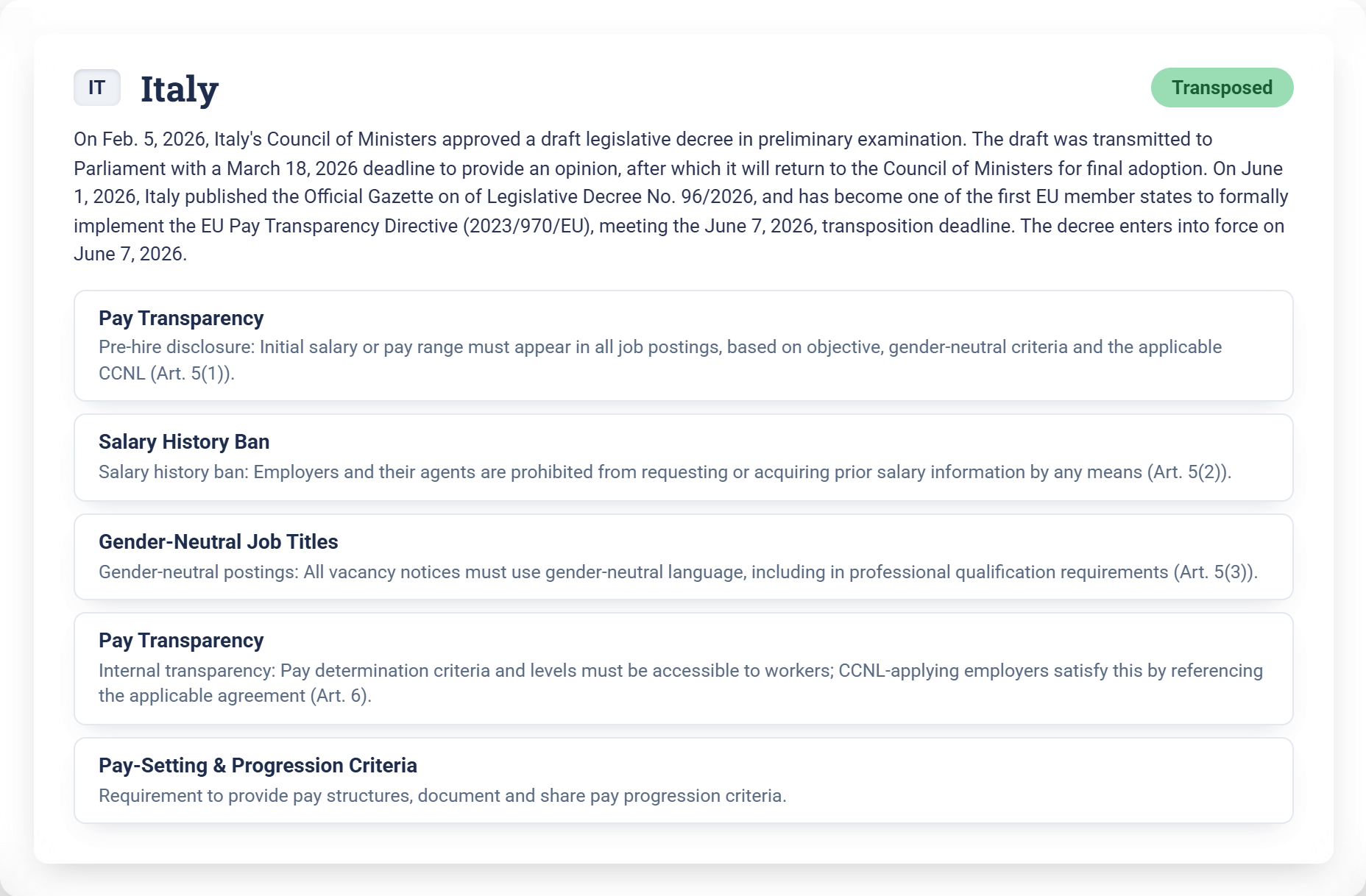 Platform screenshot: Member State tracking and jurisdiction scoping